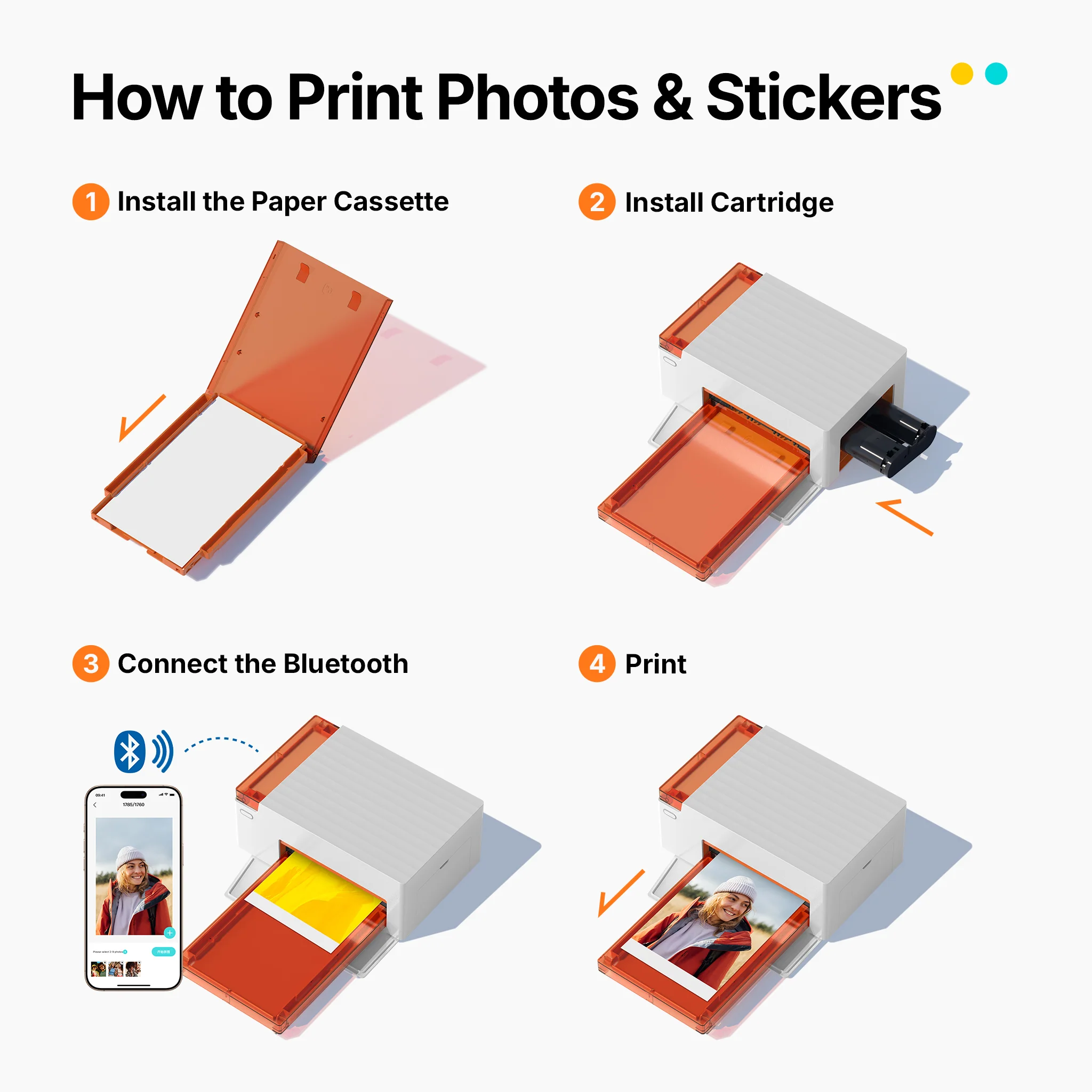Amber M110 Instant Bluetooth Photo Printer (60 Sheets 4x6" Paper & 20 Sheets 3x3" Sticker Paper) - Image 10
