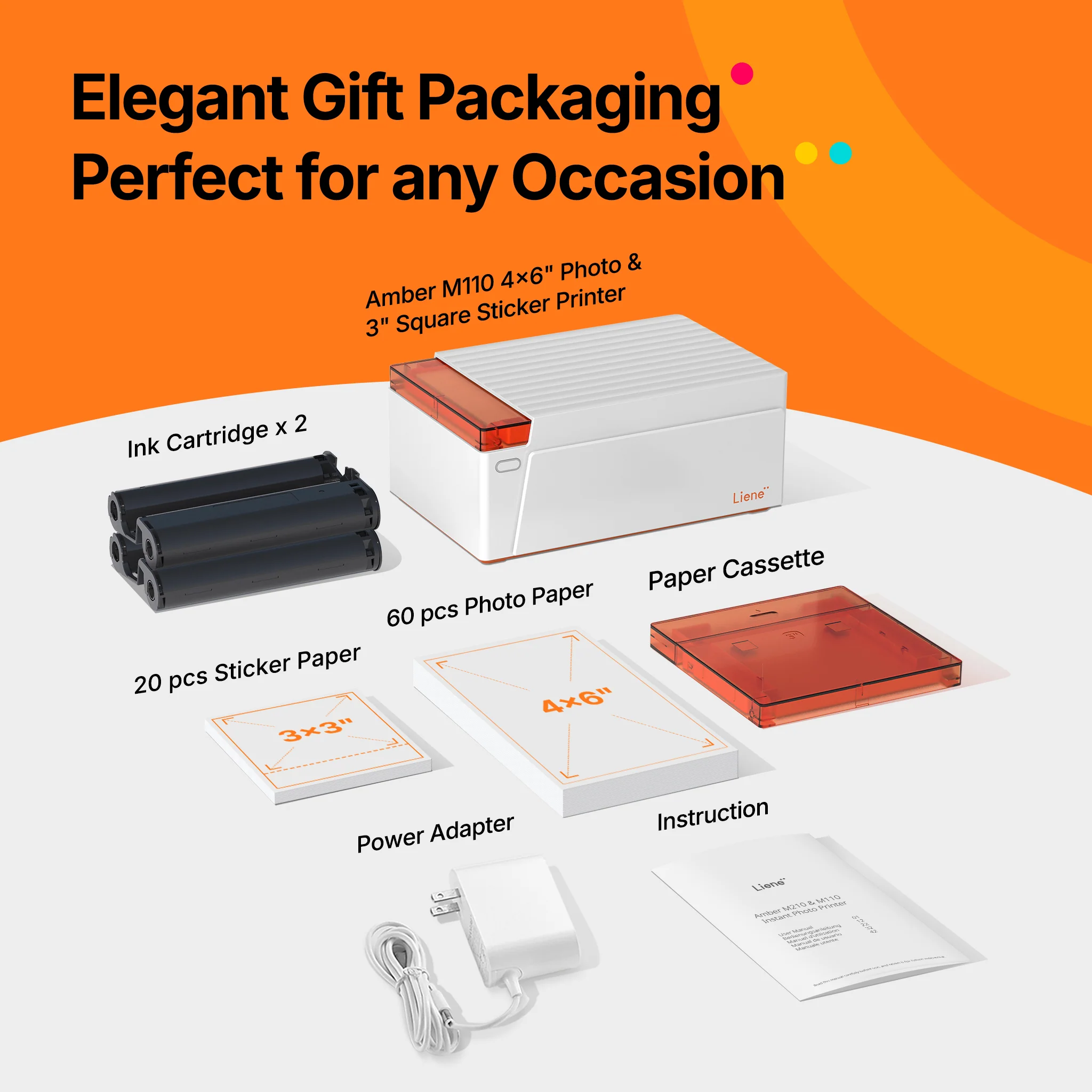 Amber M110 Instant Bluetooth Photo Printer (60 Sheets 4x6" Paper & 20 Sheets 3x3" Sticker Paper) - Image 11